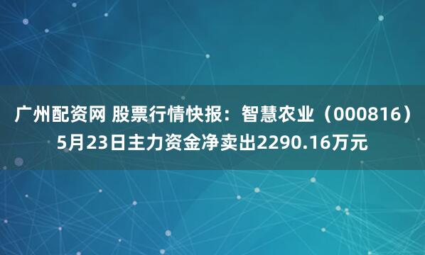广州配资网 股票行情快报：智慧农业（000816）5月23日主力资金净卖出2290.16万元