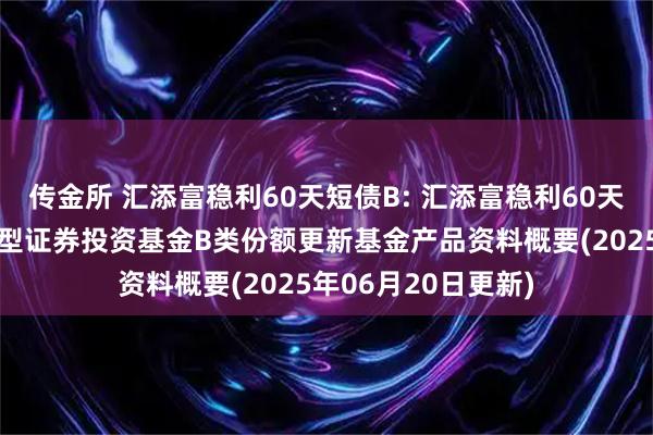 传金所 汇添富稳利60天短债B: 汇添富稳利60天滚动持有短债债券型证券投资基金B类份额更新基金产品资料概要(2025年06月20日更新)